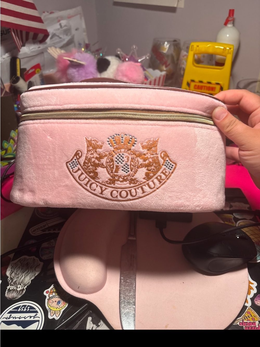 Juicy Couture Light Pink Velvet Cosmetic Case with Gold Crest